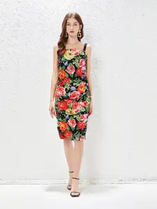JC Collection Black & Red Floral Bodycon Dress