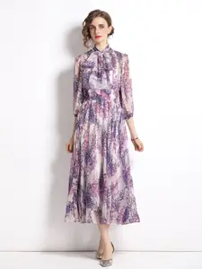 JC Collection Purple & White Floral Maxi Dress