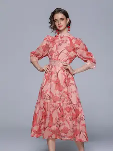 JC Collection Women Red Floral Printed Midi Dress