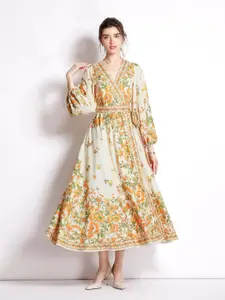 JC Collection Beige & Yellow Floral Maxi Dress