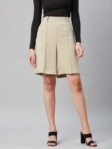 Marks & Spencer Women Beige Solid High-Rise Shorts