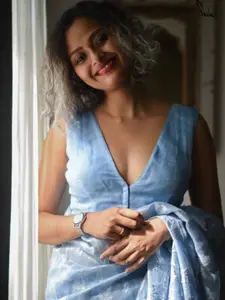 Suta Women Blue Solid Saree Blouse