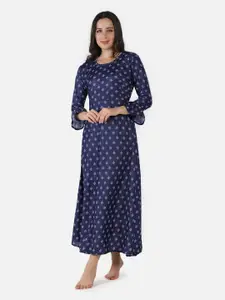 LacyLook Navy Blue Printed Maxi Nightdress