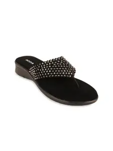 Rocia Women Black Embellished T-Strap Flats