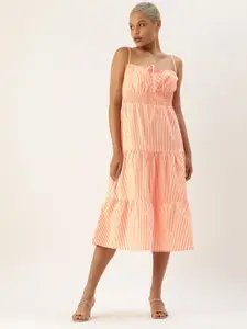 FOREVER 21 Orange & Off White Striped Keyhole Neck A-Line Maxi Dress