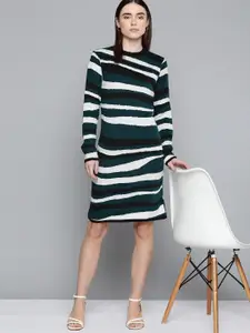 Chemistry Teal Green & White Striped Acrylic Jumper Dress