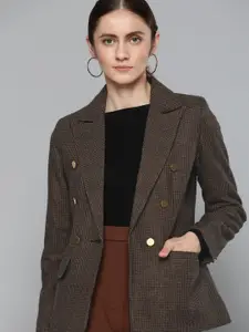 Chemistry Women Brown & Black Checked Double-Breasted Blazer