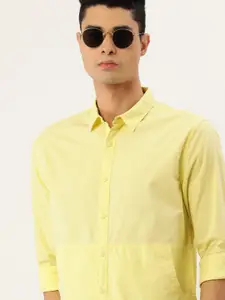 FOREVER 21 Men Yellow Solid Casual Shirt With Kangaroo Pockets