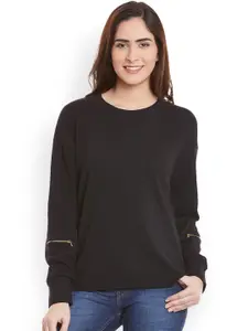 Miss Chase Black Knitted Pure Cotton Top