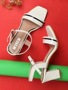 ELLE Women White Striped Block Heels