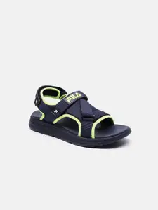 FILA Men Navy Blue & Green Textured PU Comfort Sandals