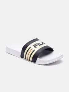 FILA Men White & Black Printed Rubber Sliders