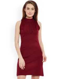 Miss Chase Women Maroon Knee Length Party Bodycon Dress