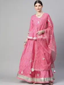 Divena Pink & White Ready to Wear Leheriya Lehenga & Blouse With Dupatta