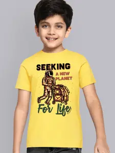 Kids Ville Boys Yellow Printed Pure Cotton T-shirt