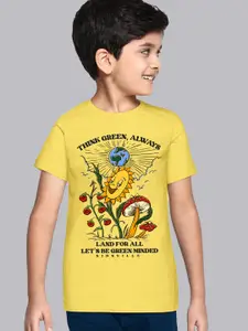 Kids Ville Boys Yellow Printed Pure Cotton T-shirt