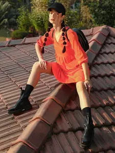 MANGO Orange V-Neck A-Line Dress