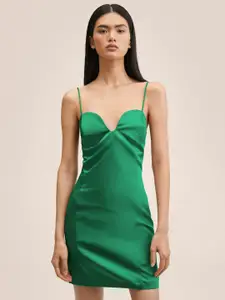 MANGO Green Satin Sheath Mini Dress
