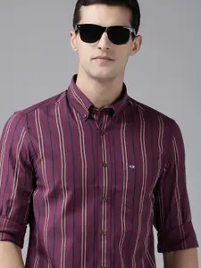 Arrow Sport Men Purple Slim Fit Striped Pure Cotton Casual Shirt