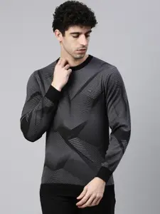 Proline Active Men Grey & Black Printed Pullover