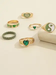 Jewels Galaxy Set of 6 Green Finger Ring