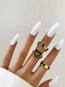 Jewels Galaxy Set Of 3 Gold-Plated Enamelled Design Finger Ring