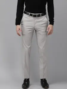 Van Heusen Men Grey Checked Slim Fit Formal Trousers