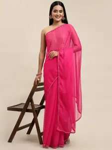 Shaily Pink Embellished Beads and Stones Pure Chiffon Saree