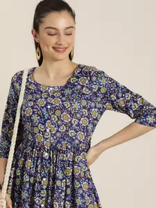 Sangria Women Blue Floral Printed Kurta