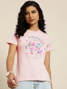 Moda Rapido Women Pink Printed Pure Cotton T-shirt