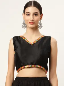Molcha Women Black Solid Embroidered Padded Saree Blouse