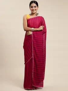 Shaily Pink Striped Sequinned Pure Chiffon Saree