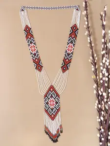 Crunchy Fashion White & Red Tribal Boho Beaded Necklace