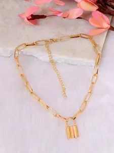 Crunchy Fashion Gold-Plated Lock Inspired Necklace