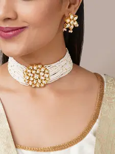 Binnis Wardrobe Women White Gold Plated Multistrand Sunflower Studed Choker Necklace Set