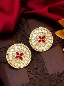 aadita Women Gold-Toned Pearl Drop Circular Studs Earrings