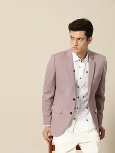 Mr Bowerbird Men Mauve Solid Tailored Fit Single-Breasted Casual Blazer