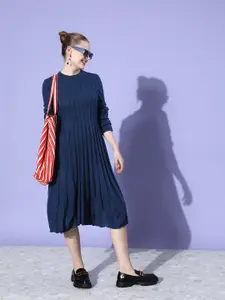 all about you Deep Navy Blue Knits Bits Acrylic Jumper Midi Dress