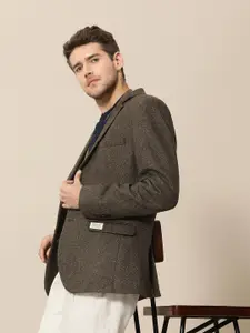 Mr Bowerbird Men Brown Tailored Fit Self Design Single Breasted Casual Blazer