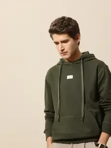 Mr Bowerbird Men Olive Green Solid Hooded Sweatshirt