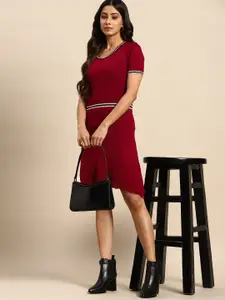 all about you Maroon Open Knit A-Line Dress