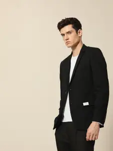 Mr Bowerbird Men Black Solid 2SB Standard Premium Knit Tailored Fit Smart Casual Blazer