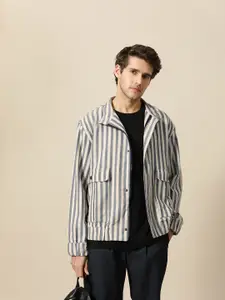 Mr Bowerbird Men Off White Navy Blue Striped Tailored Jacket