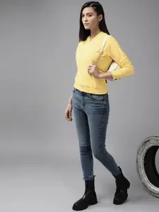 Roadster Women Yellow Solid Sweatshirt
