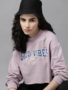 Roadster Women Lavender Printed Crop Sweatshirt