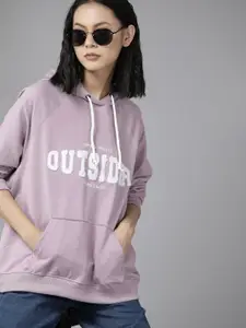 The Roadster Lifestyle Co. Women Lavender Applique Hooded Sweatshirt