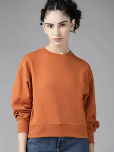 Roadster Women Rust Orange Drop-Shoulder Sleeves Sweatshirt