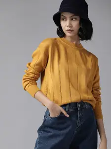 The Roadster Lifestyle Co. Open Knit Drop-Shoulder Sleeves Acrylic Pullover