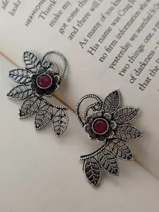 Binnis Wardrobe Silver-Toned Floral Shaped Studs Earrings