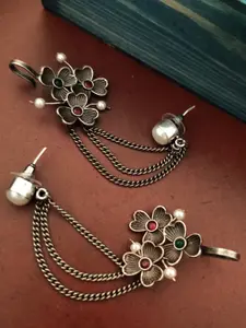 Binnis Wardrobe Silver-Toned Floral Studs Earrings